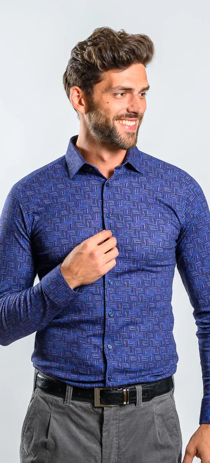 Alain Delon Extra Slim Fit camicia blu elasticizzata