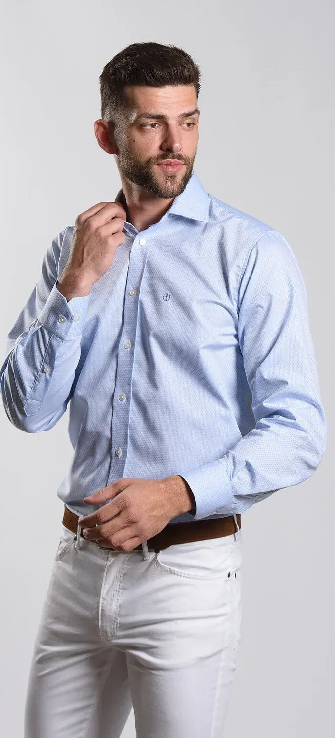 Alain Delon Camicia Azzurra Fantasia Slim Fit Cotone