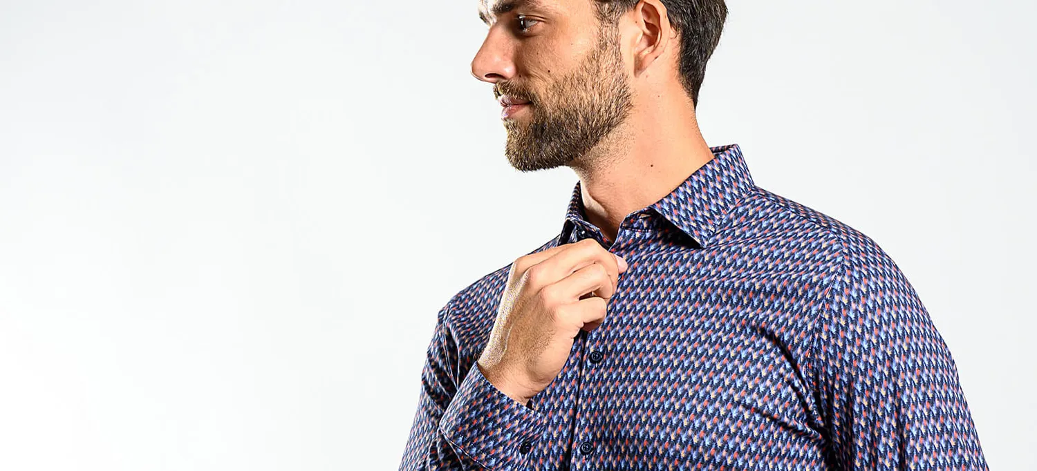 Alain Delon Camicia Extra Slim Fit Blu Fantasia Stretch