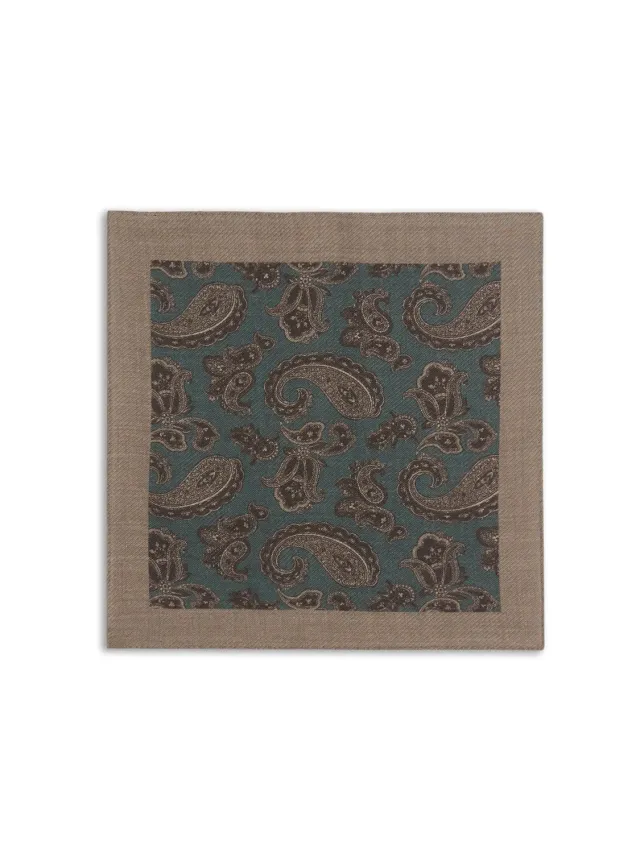 Caruso Pochette Lana Paisley Verde Uomo