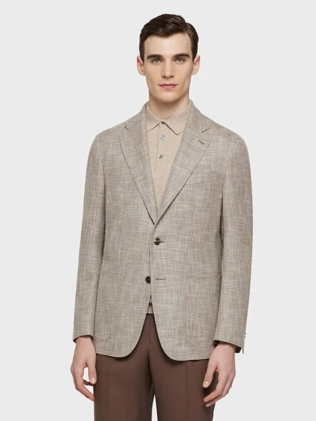 Caruso Butterfly giacca lana seta lino beige sfoderata