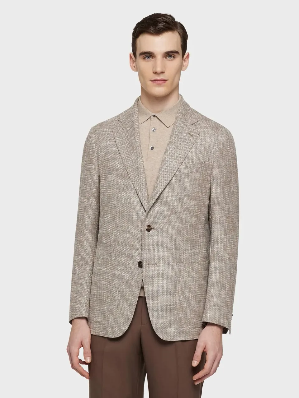 Caruso Butterfly giacca lana seta lino beige sfoderata