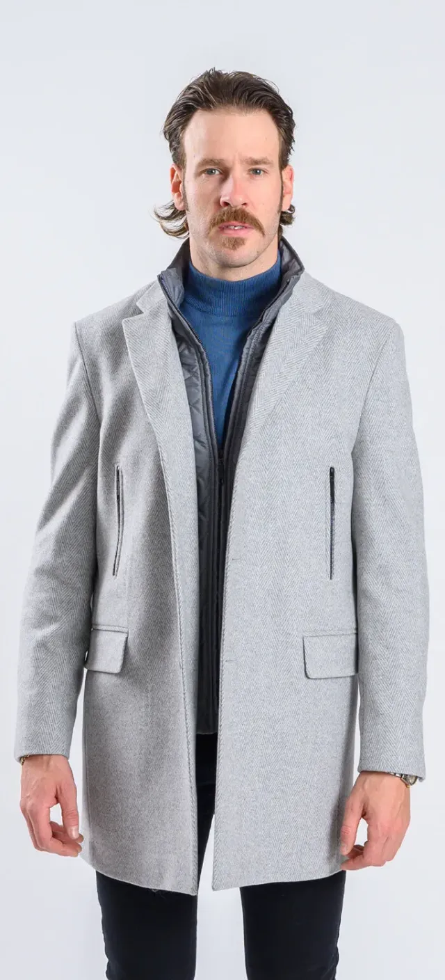 Alain Delon cappotto lana grigio spigato slim