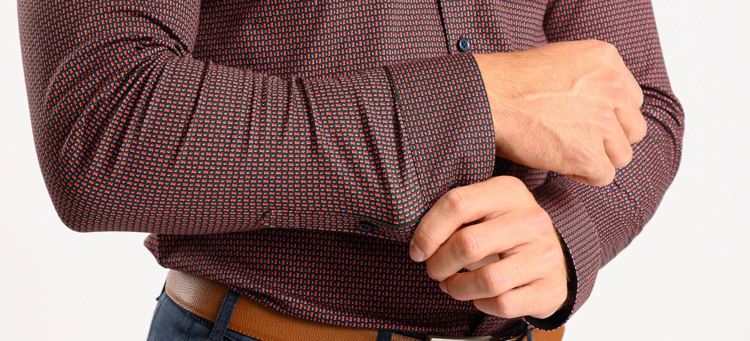 Alain Delon Stretch Extra Slim Fit camicia rossa fantasia