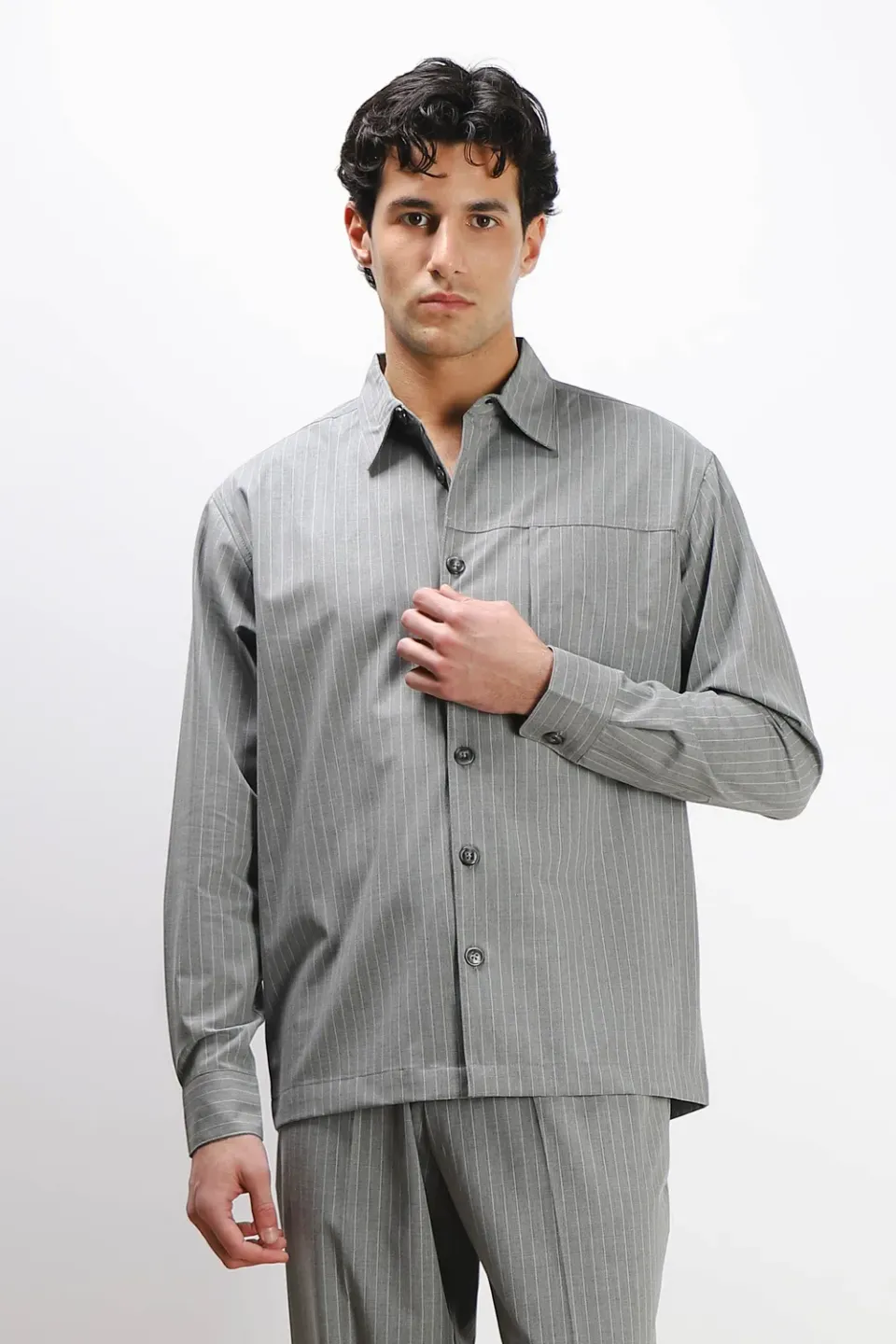 Sonny Bono Overshirt Righe Grigio Bottoni Smart