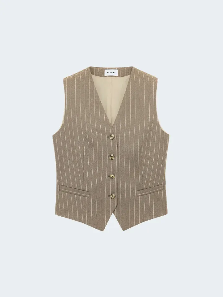 Sand Menswear Rubino 2603 gilet gessato beige champagne