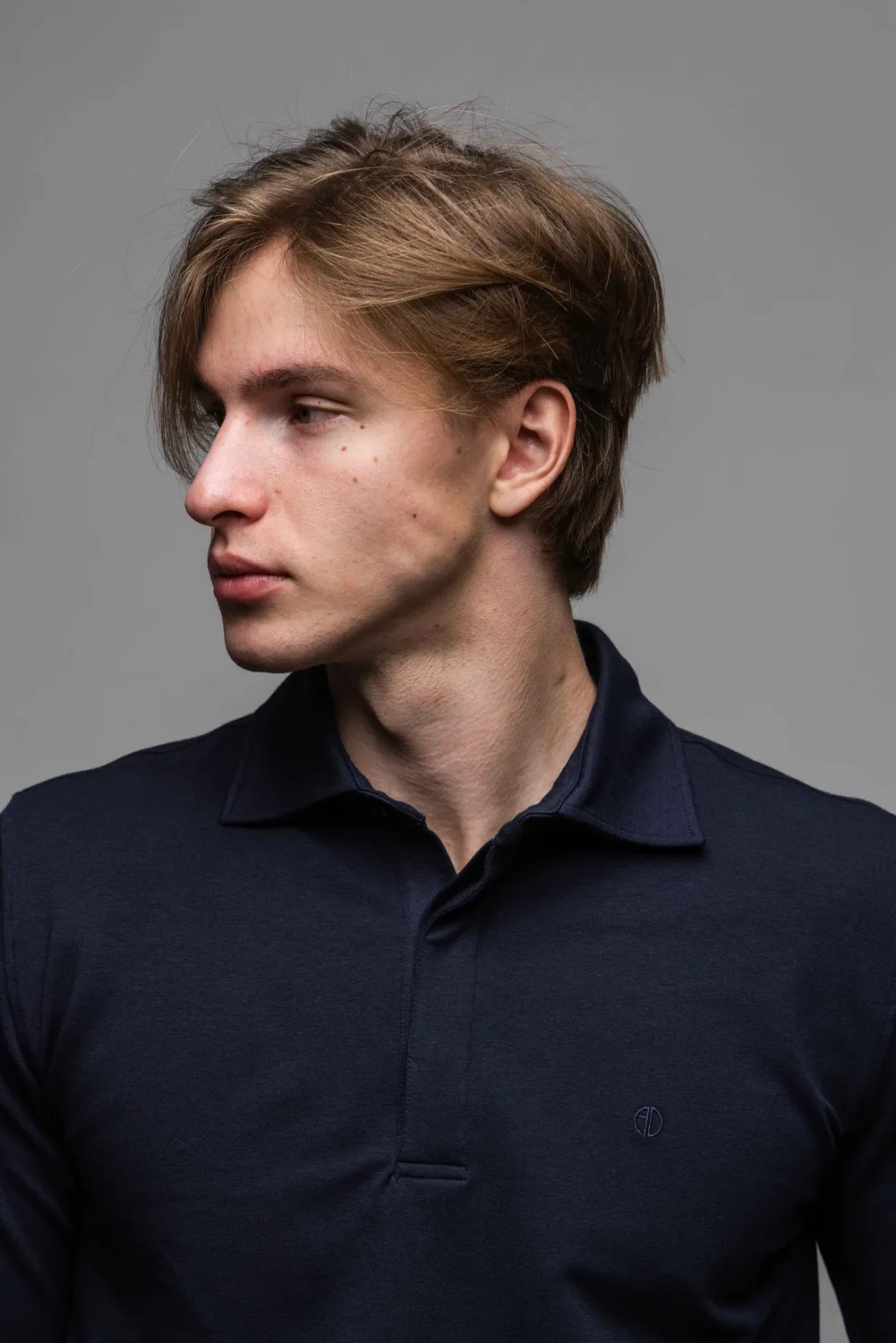 Alain Delon polo blu manica lunga maglia cotone slim fit