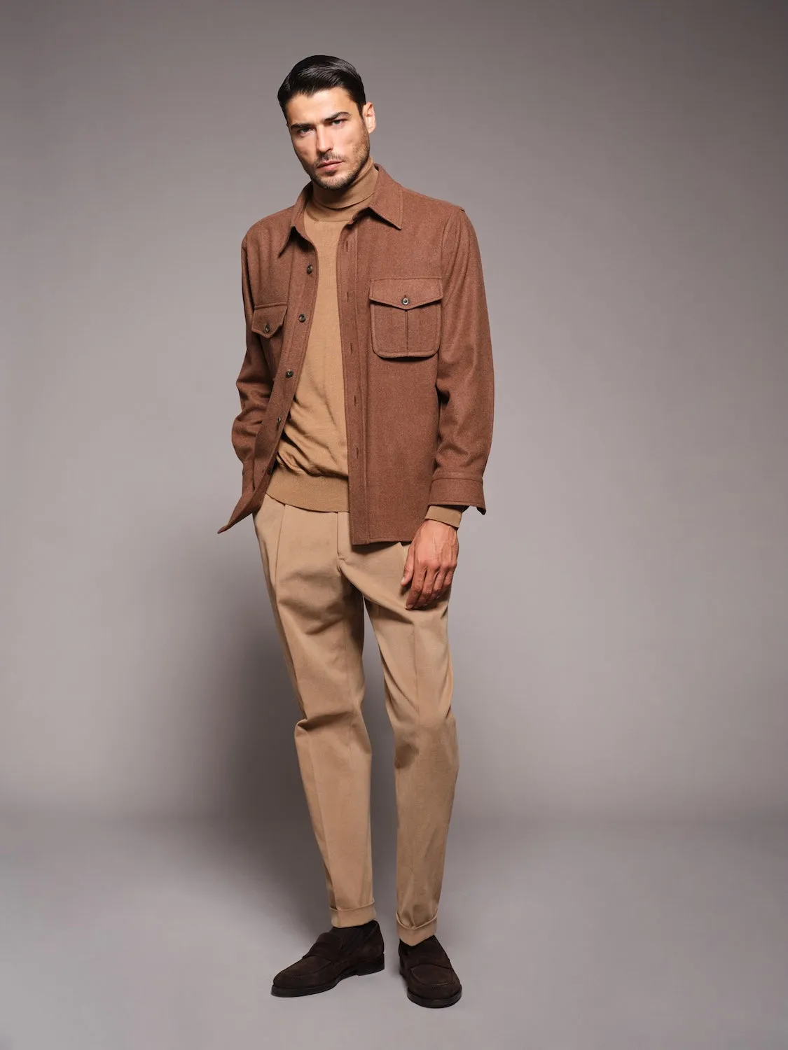 Caruso overshirt lana 180's marrone tabacco