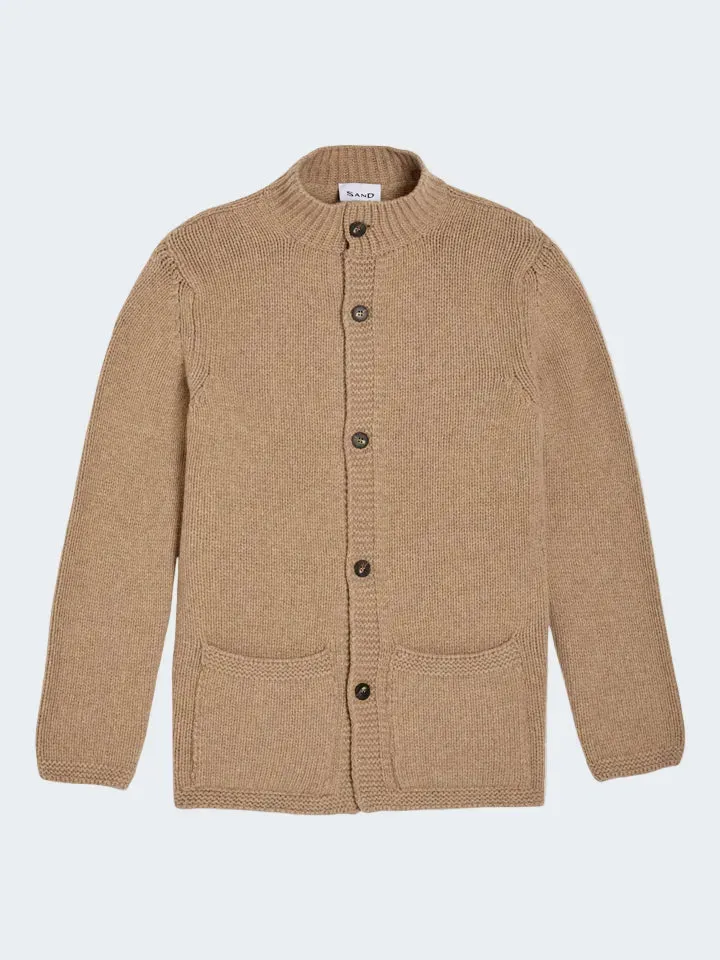 Sand Menswear Silas cardigan lana collo alto cammello