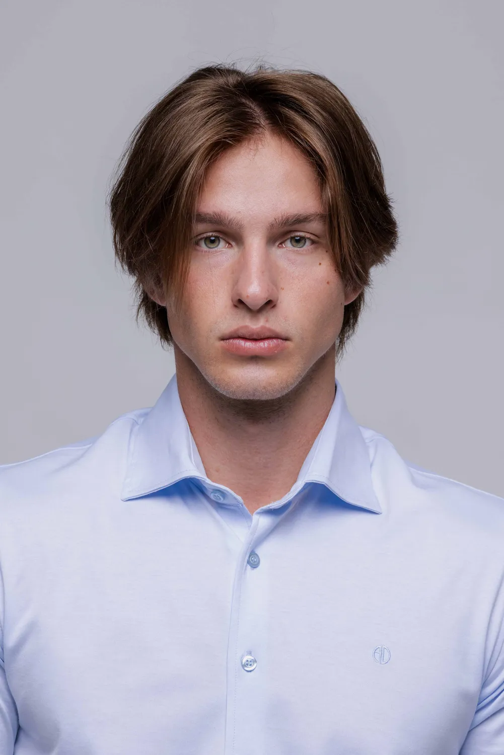 Alain Delon camicia azzurra manica corta stretch