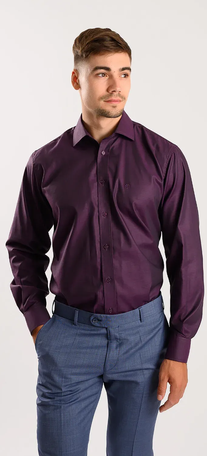 Alain Delon camicia slim fit melanzana cotone Getzner