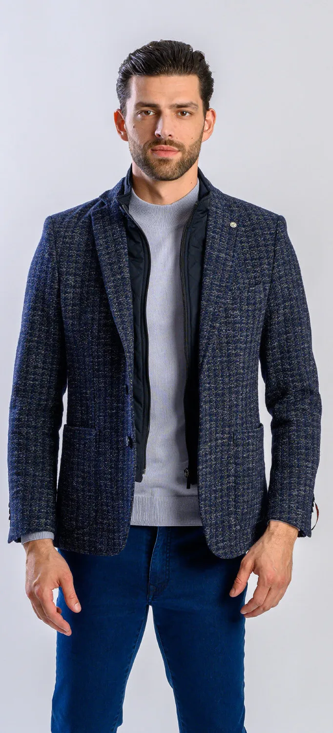 Alain Delon giacca blu-grigia slim con inserto