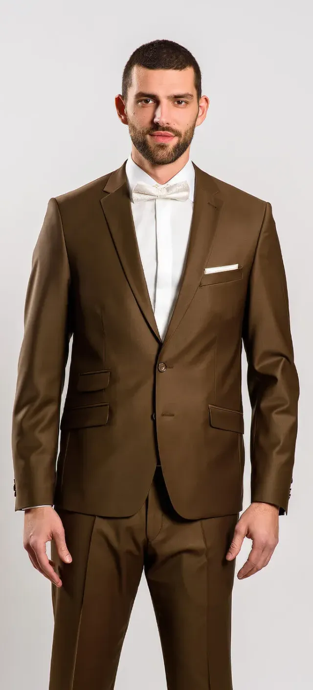 Alain Delon abito slim fit marrone nozze lana stretch
