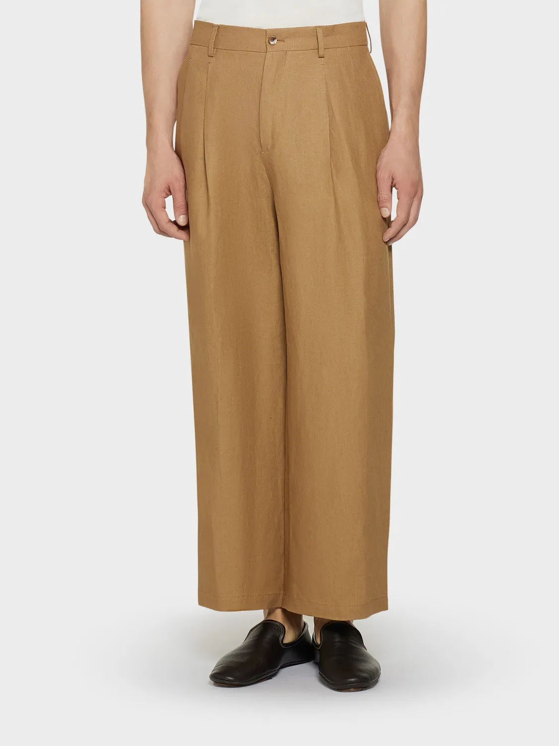 Caruso Norma pantalone ampio lino irlandese cammello