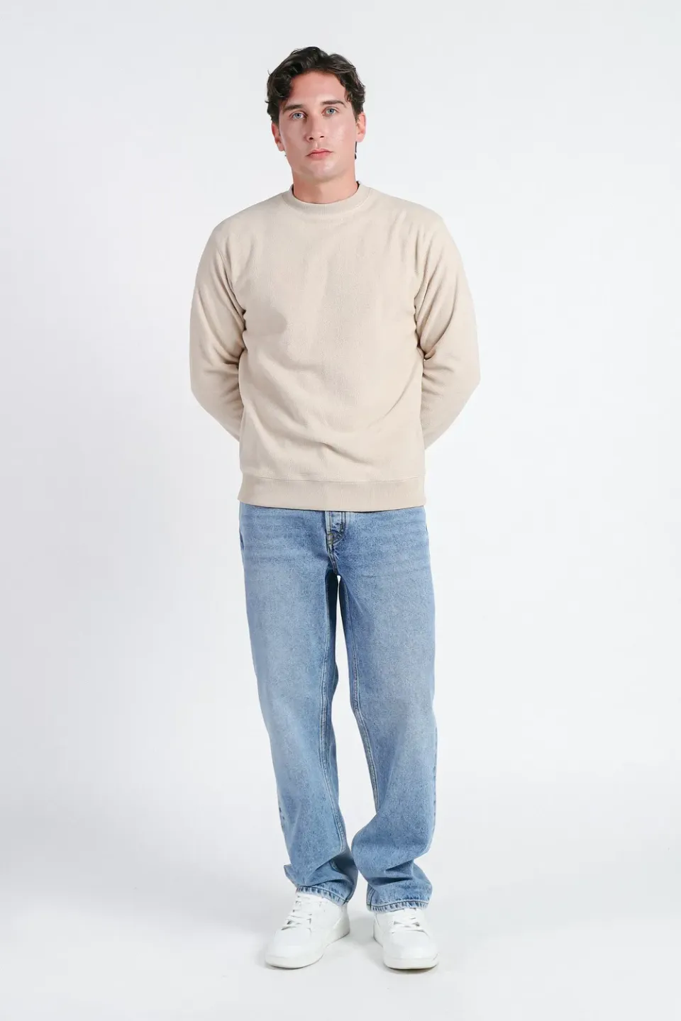 Sonny Bono felpa girocollo pile beige chiaro termica