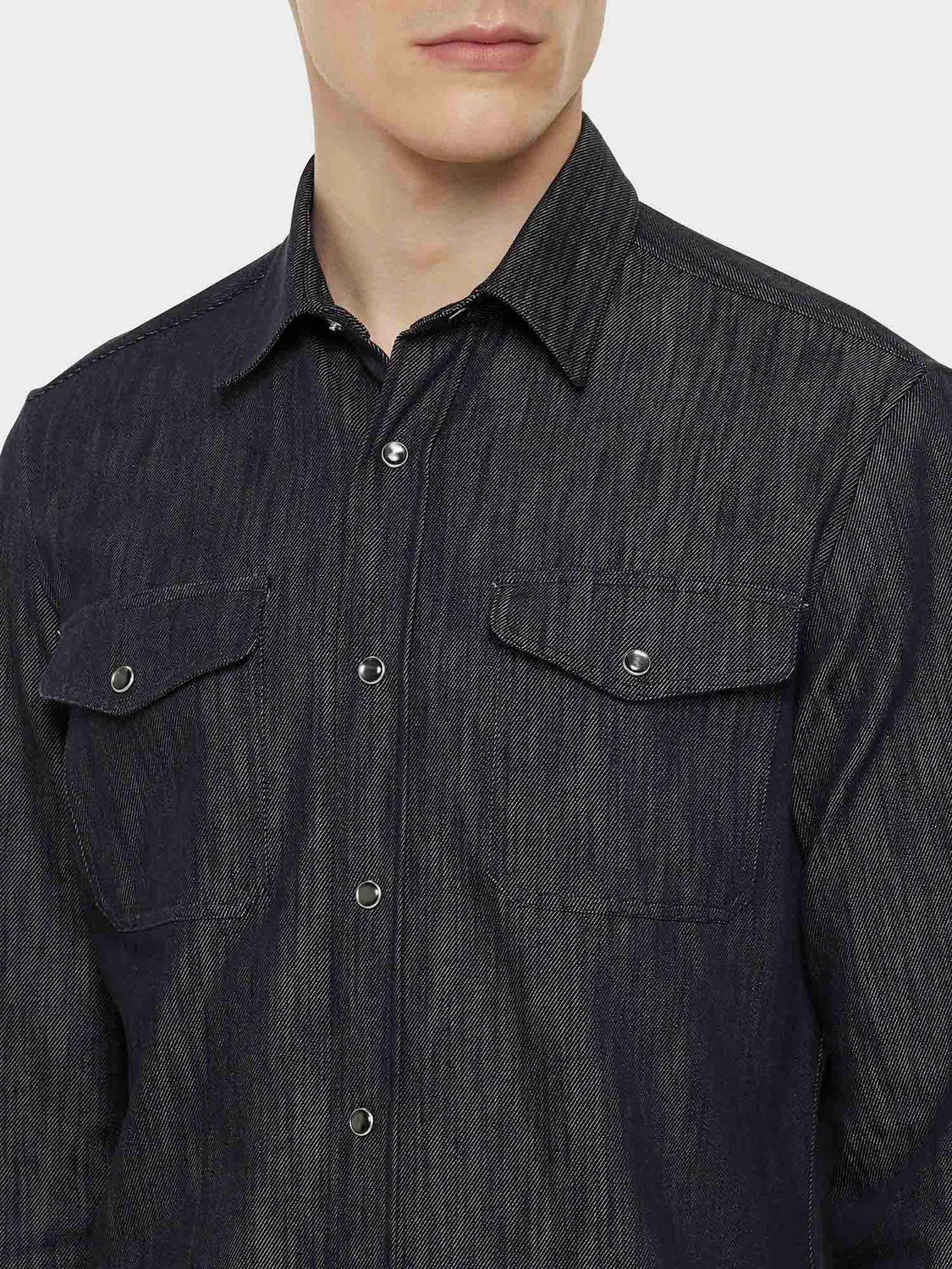 Caruso Butterfly camicia denim blu scuro cotone