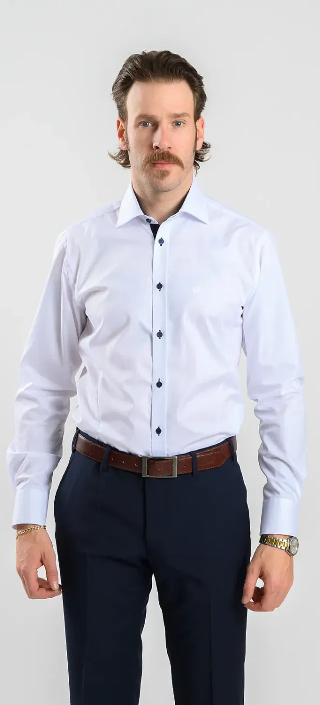 Alain Delon Extra Slim Fit camicia bianca a quadri cotone