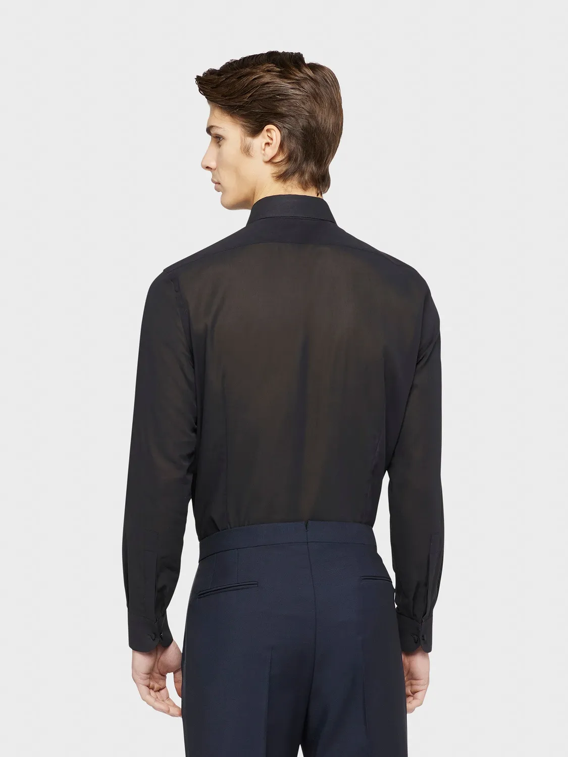 Caruso camicia slim cotone nero popeline sera