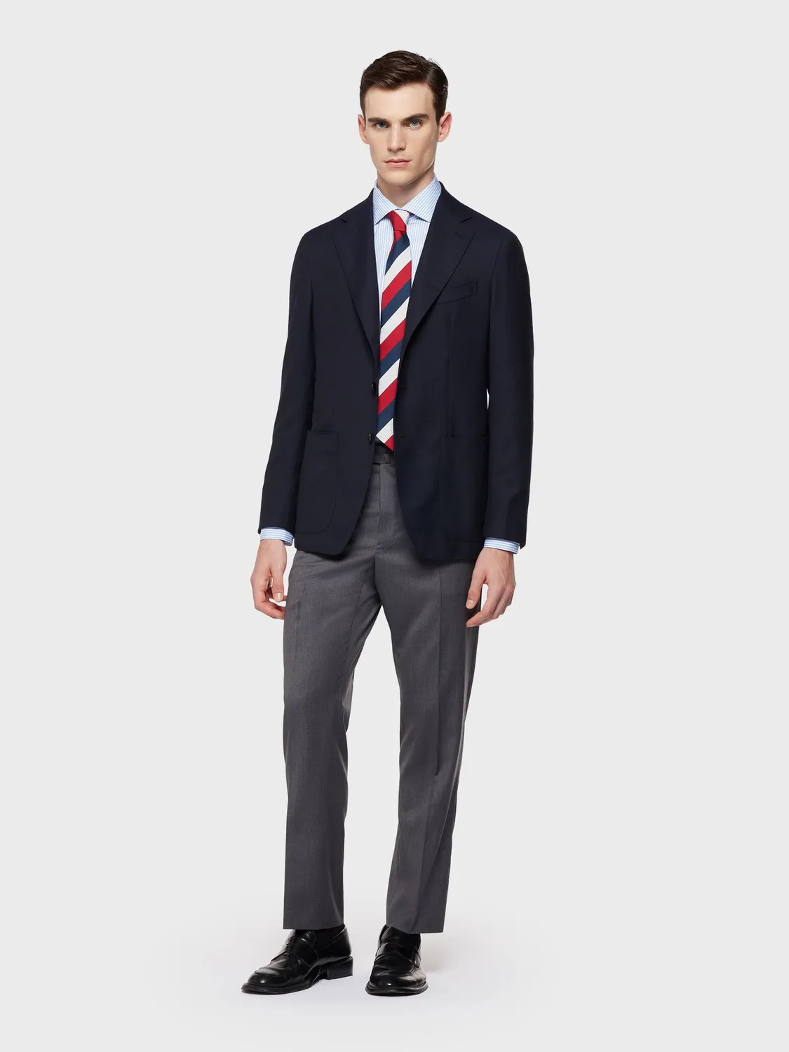 Caruso Camicia Slim Popeline Cotone Azzurro Rigato