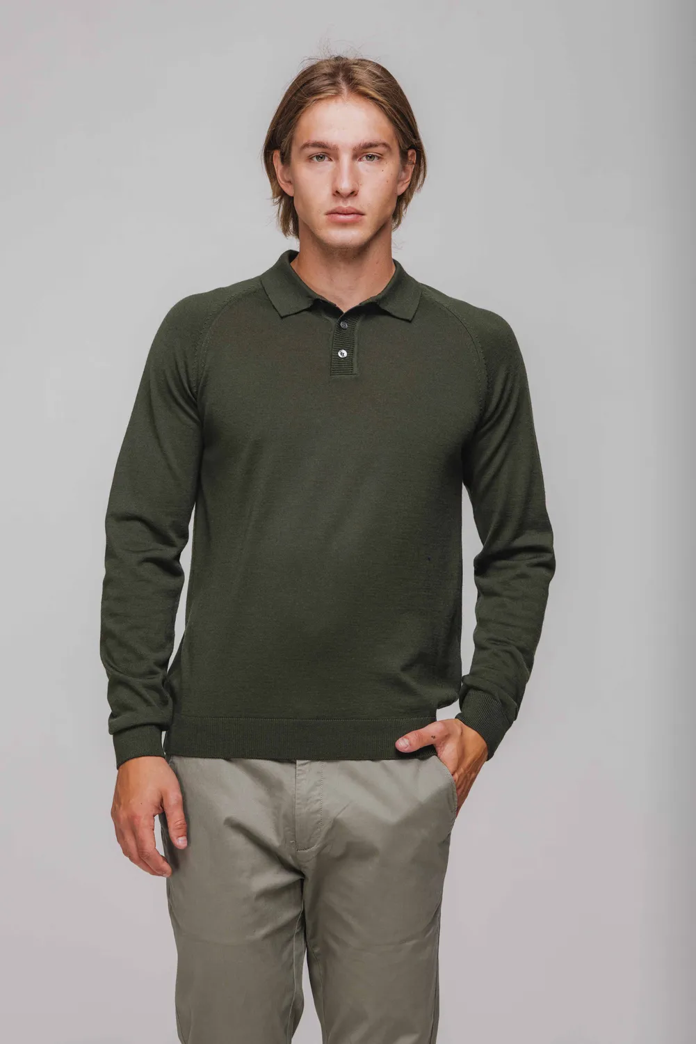Alain Delon polo maglia verde manica lunga lana