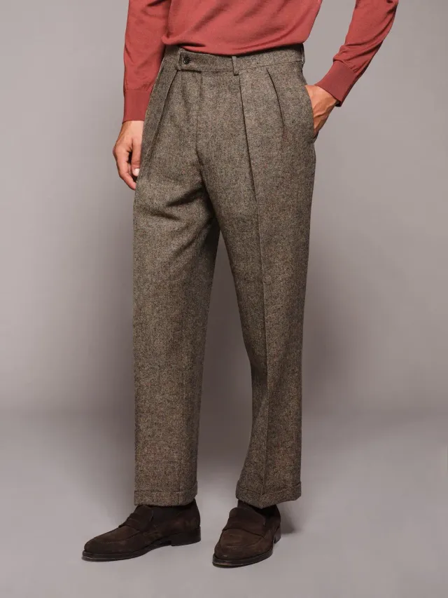 Caruso Norma pantalone vita alta beige lana melange