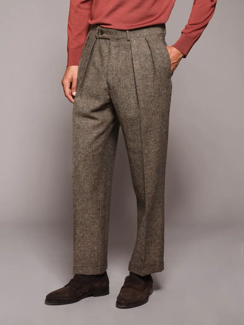 Caruso Norma pantalone vita alta beige lana melange