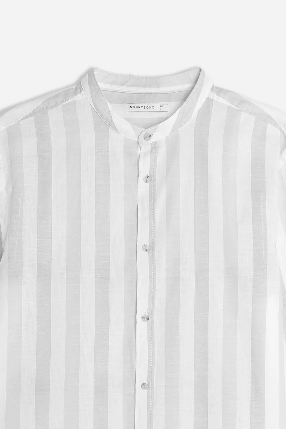 Sonny Bono Cotone Slub Camicia Collo Coreano Grigio