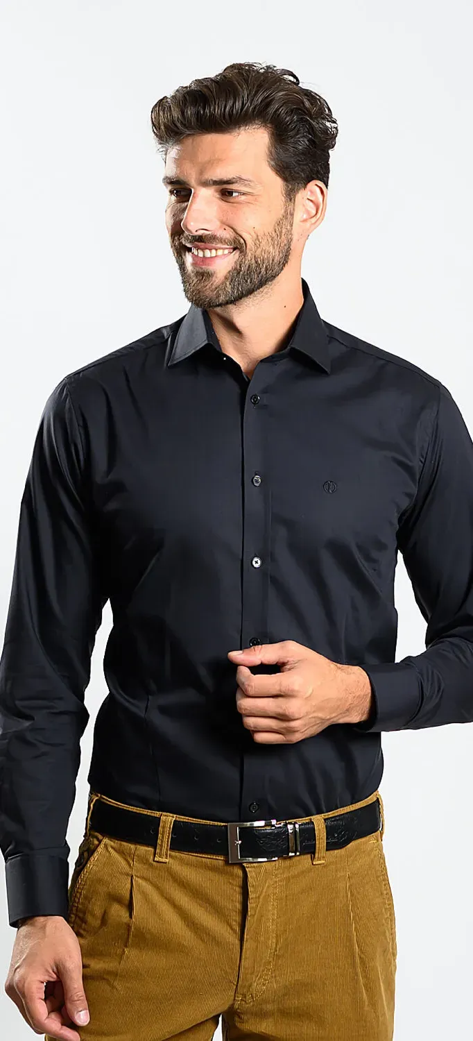 Alain Delon Extra Slim Fit camicia nera cotone slim