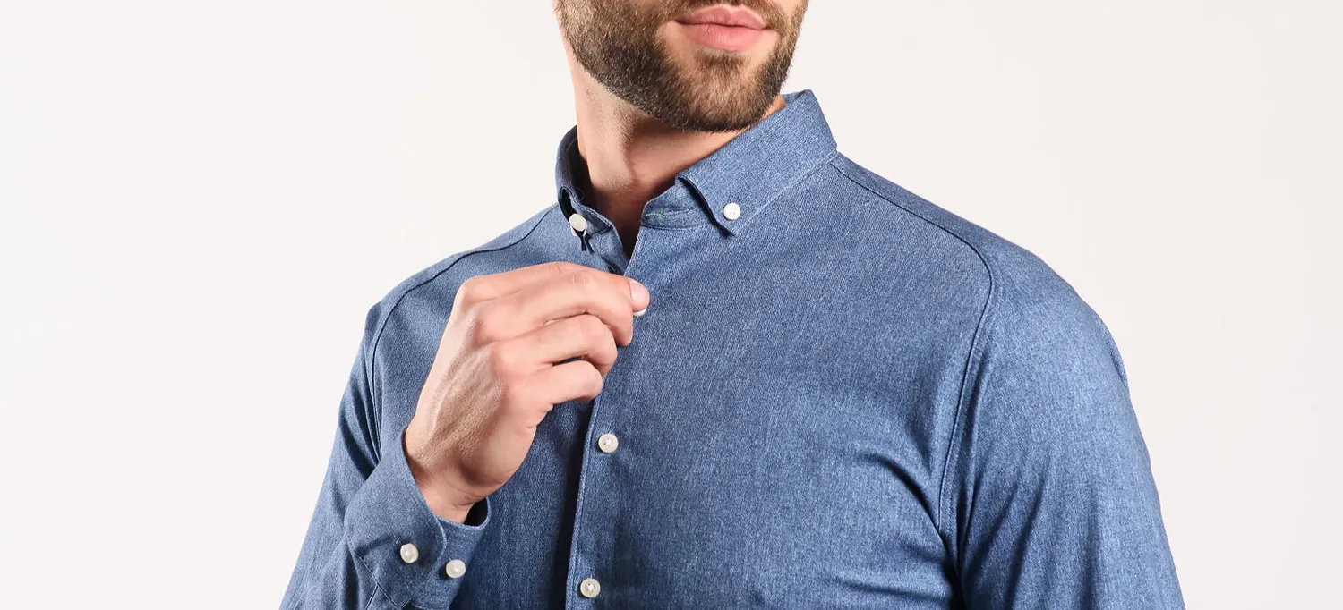 Alain Delon Stretch Extra Slim camicia denim blu jersey