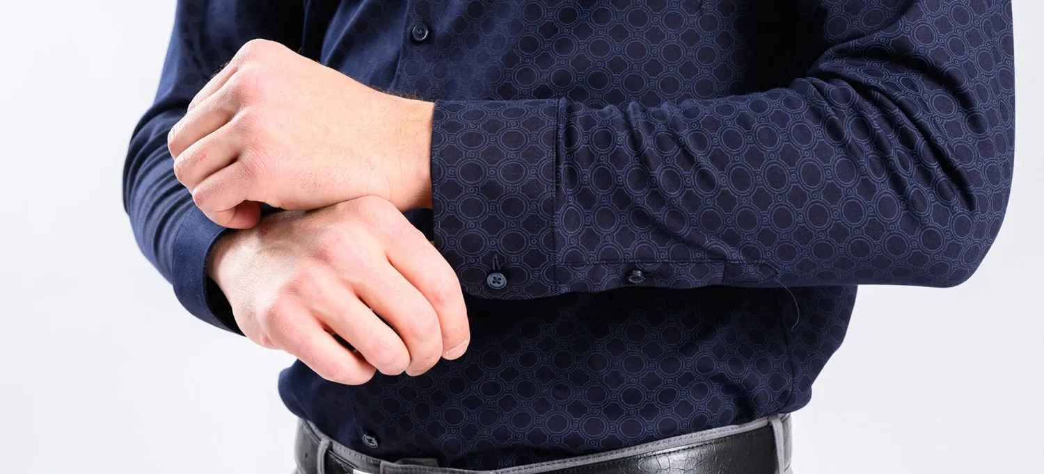 Alain Delon camicia extra slim fit blu navy fantasia jersey stretch