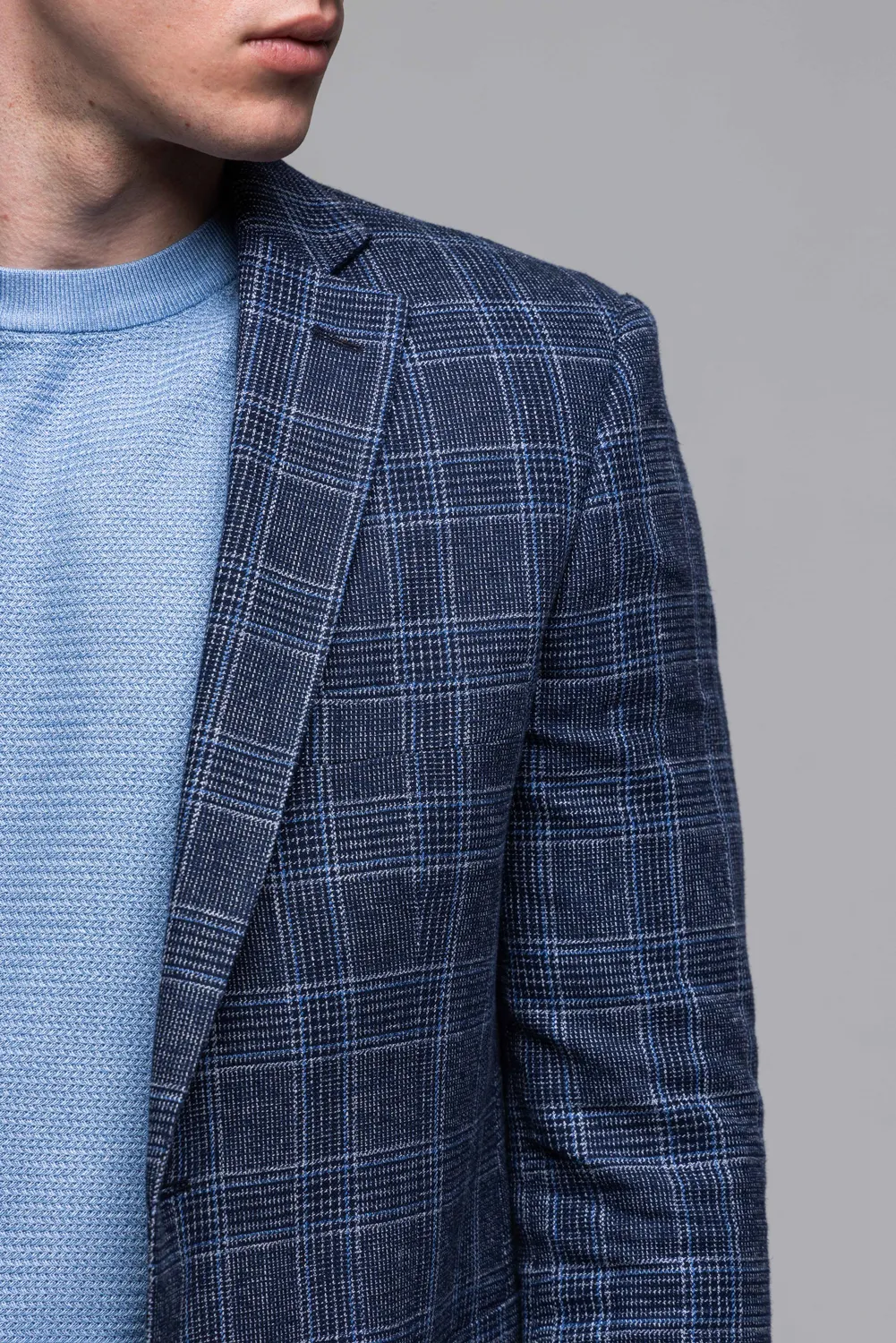 Alain Delon giacca lino blu a quadri slim fit leggera
