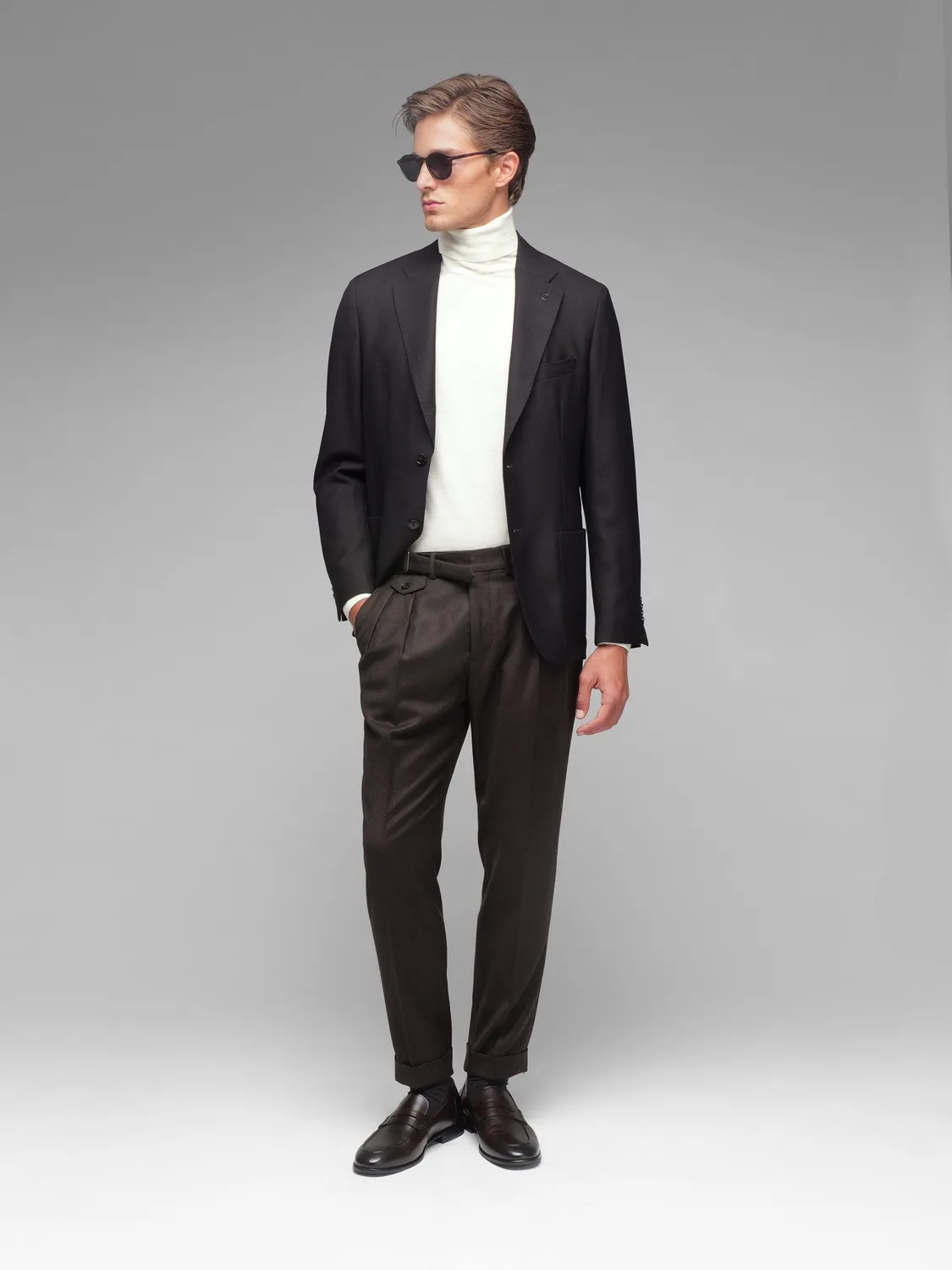 Paoloni Pantalone doppia pinces marrone flanella lana