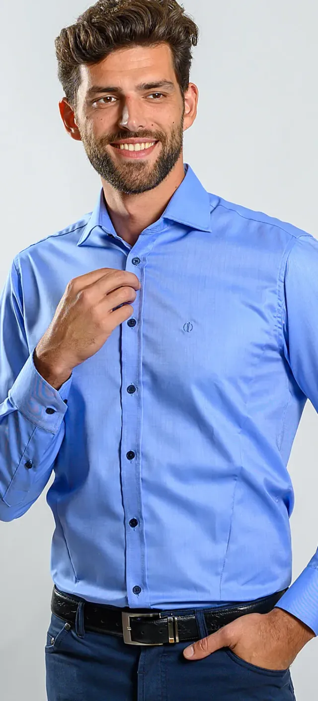 Alain Delon camicia extra slim fit blu cotone Getzner