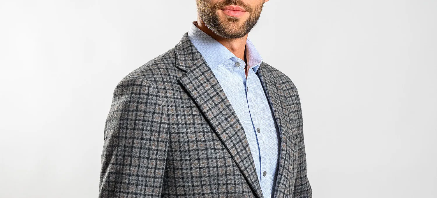 Alain Delon giacca slim fit quadri grigio marrone