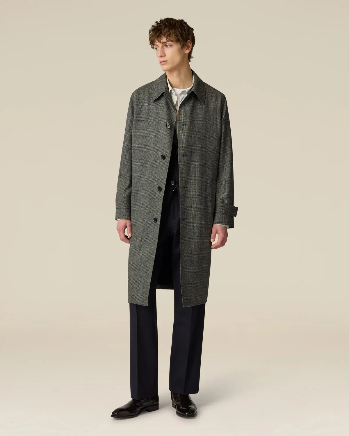 Lardini Trench Nero Lana Stretch Uomo Galles