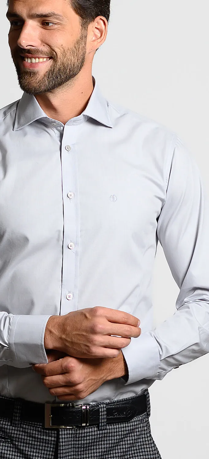 Alain Delon camicia grigia extra slim fit cotone