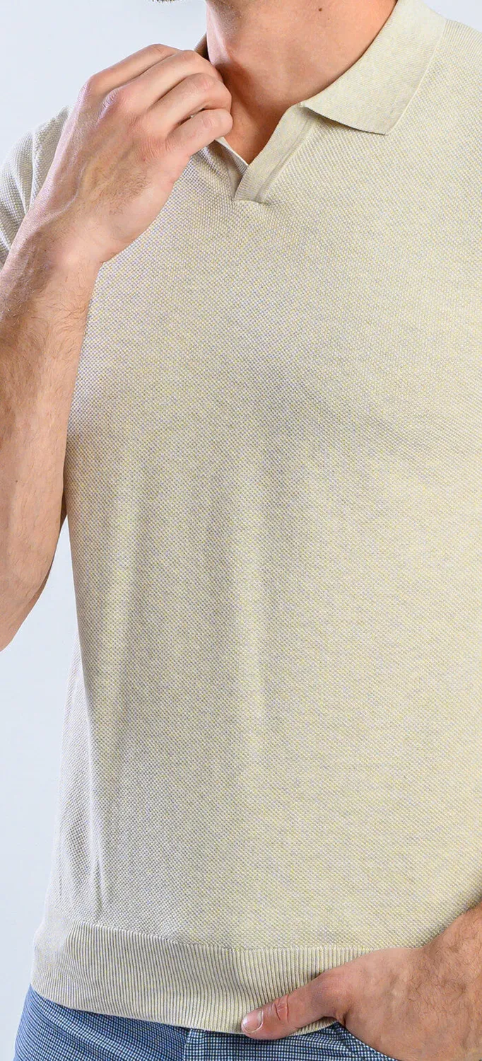 Alain Delon polo beige senza bottoni cotone slim fit