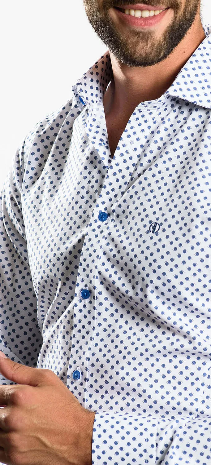 Alain Delon camicia blu fantasia slim fit cotone