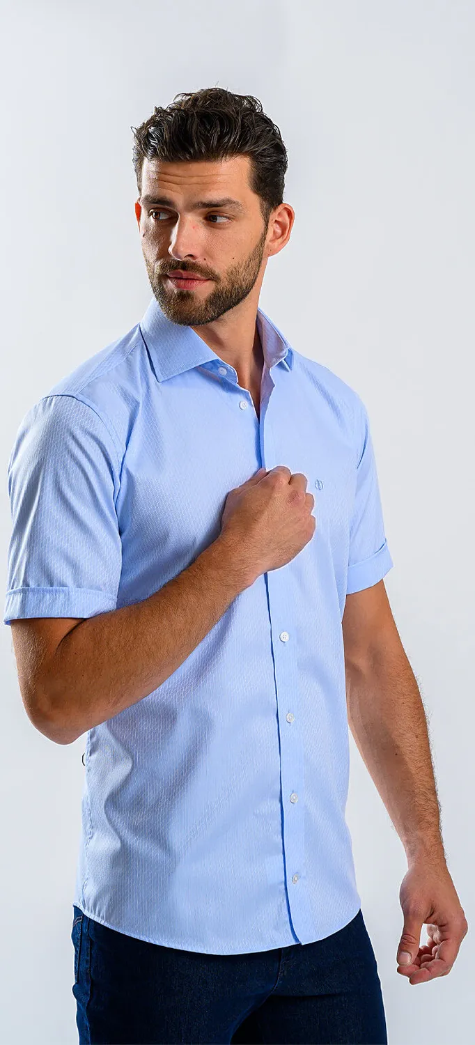 Alain Delon Camicia Manica Corta Azzurra Slim Fit