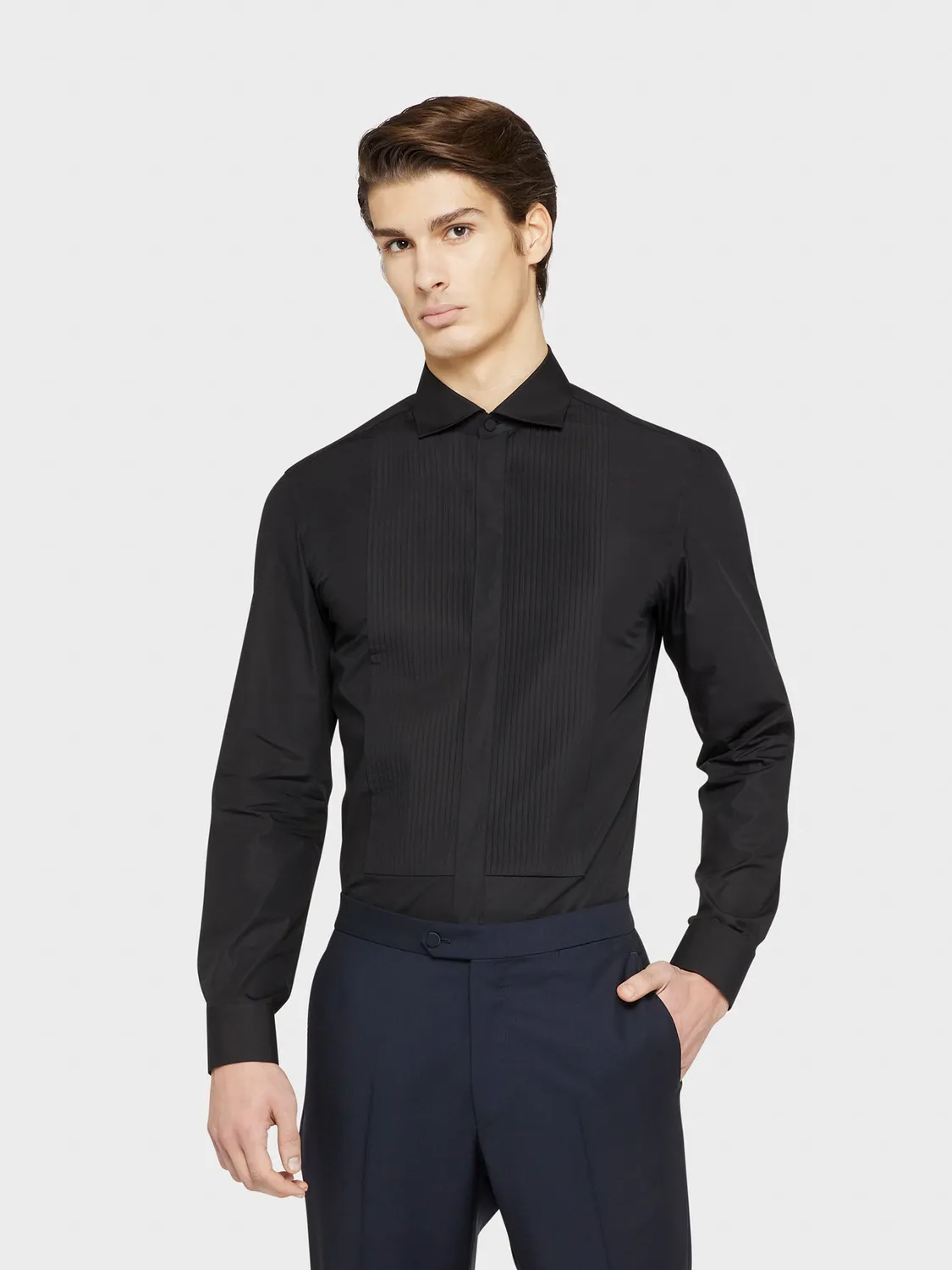 Caruso Butterfly camicia slim cotone nero cerimonia
