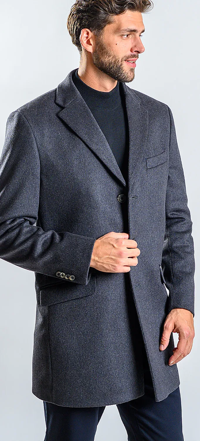 Alain Delon Cappotto Grigio Lana Cashmere Slim