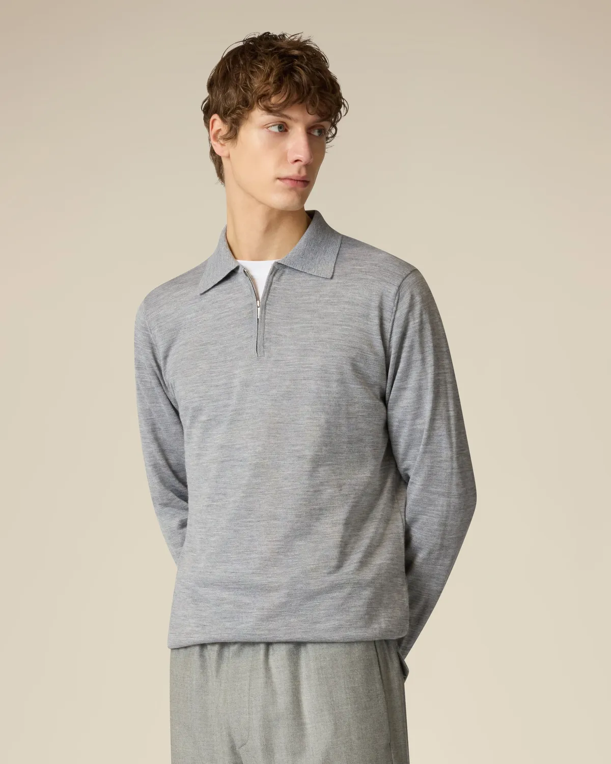 Lardini Polo Zip Lana Seta Cashmere Grigia