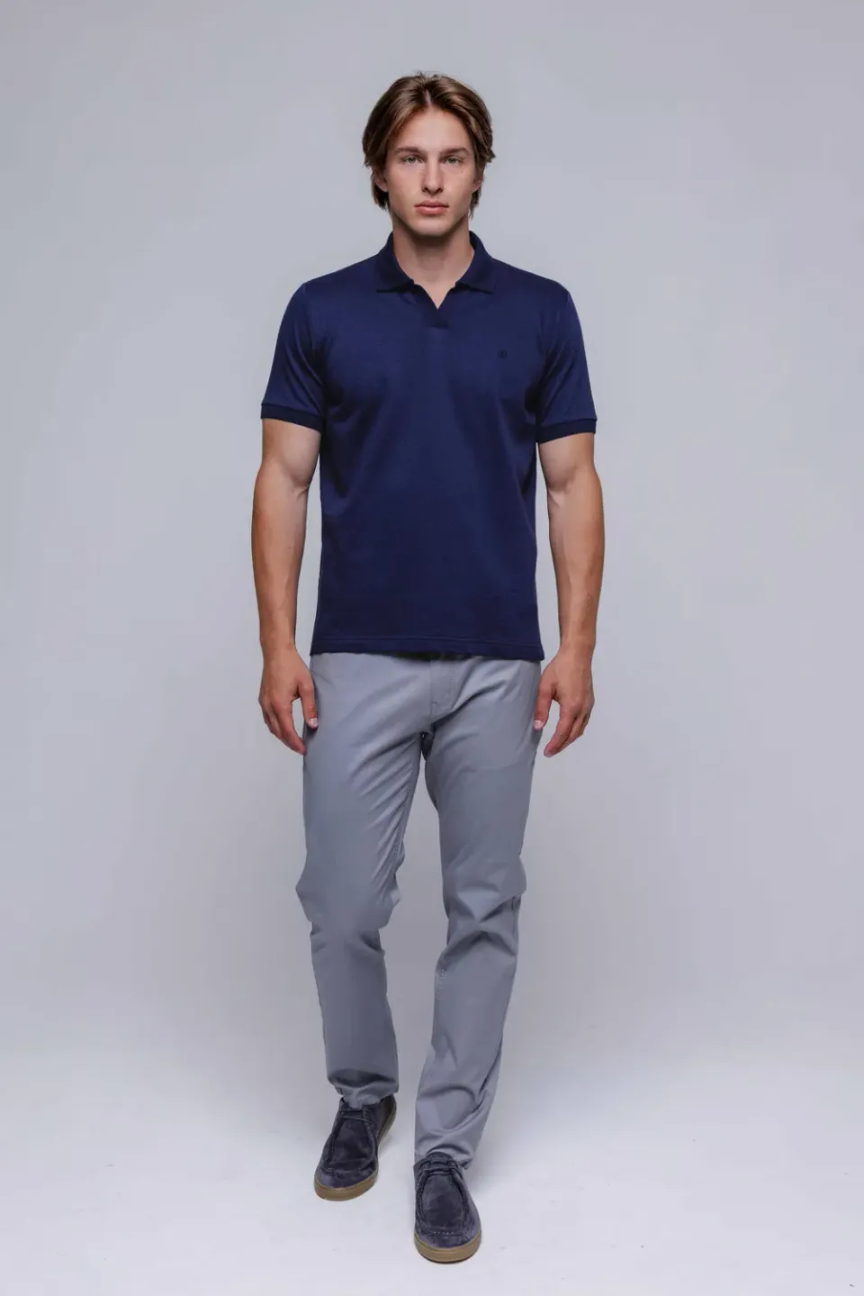 Alain Delon polo blu cotone senza bottoni con fantasia