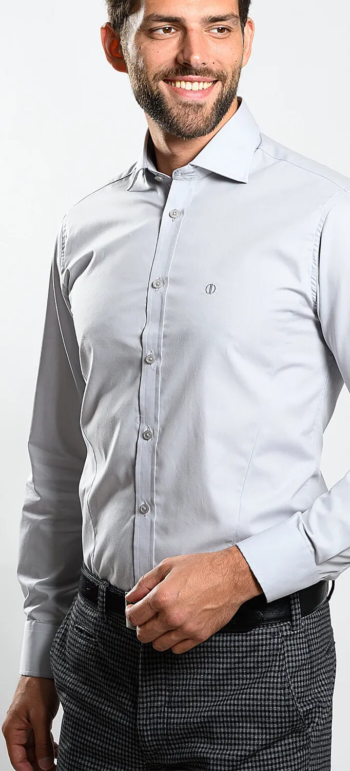 Alain Delon camicia grigia extra slim fit cotone