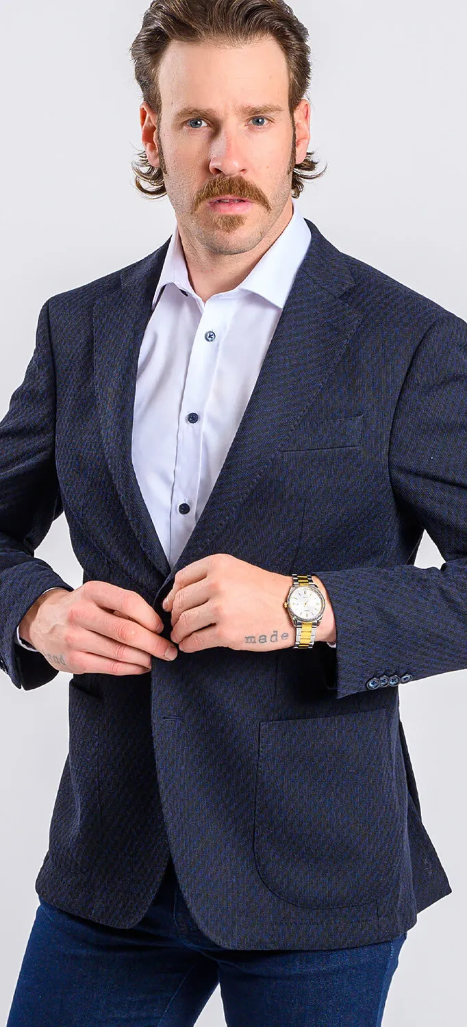 Alain Delon giacca blu microfantasia sfoderata slim fit