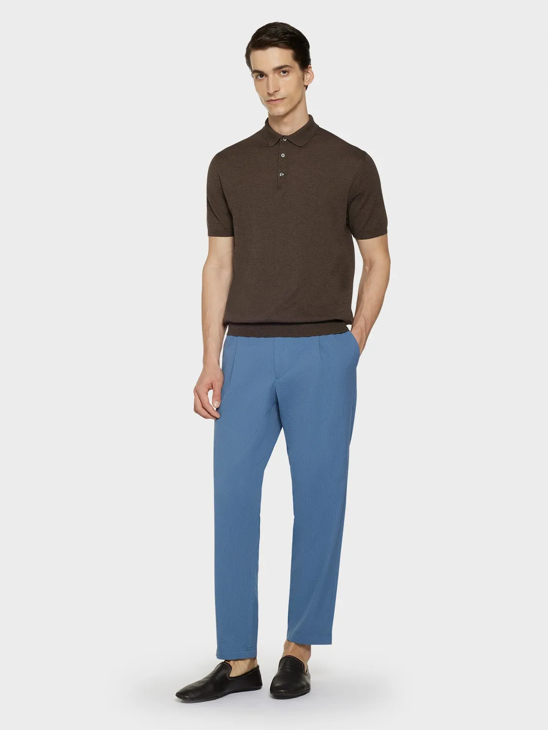 Caruso pantalone jogger azzurro seersucker cotone