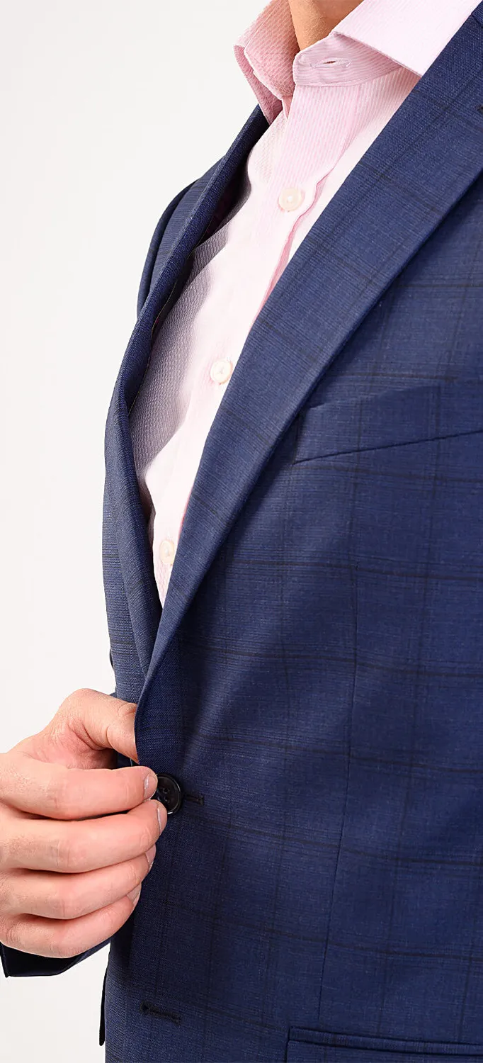 Alain Delon abito slim blu navy quadri neri lana