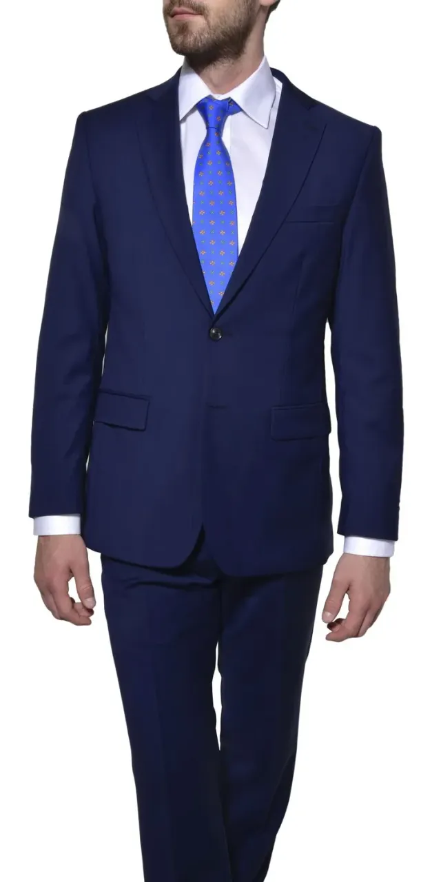 Alain Delon abito slim fit blu in lana Super 120s