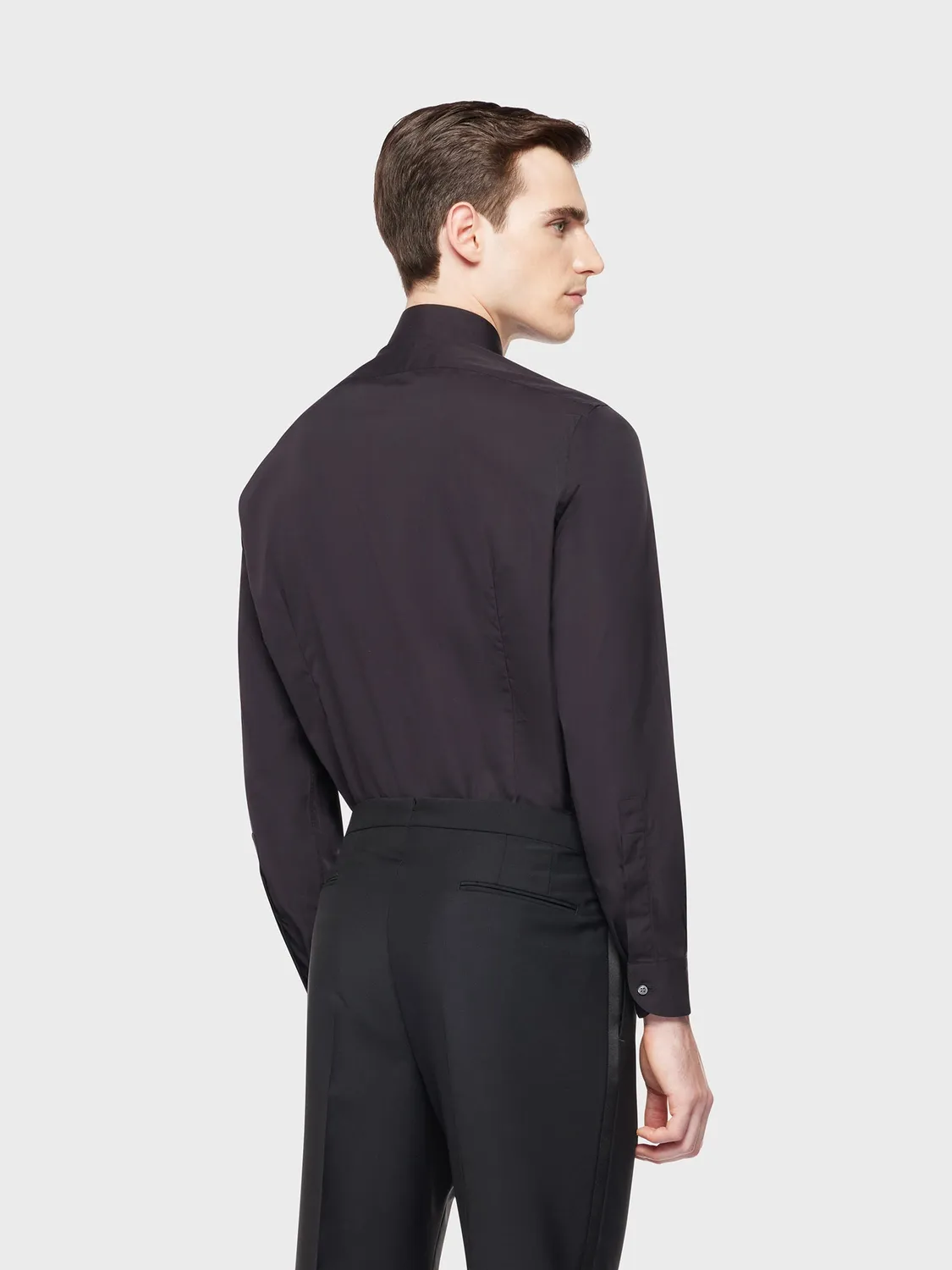 Caruso camicia slim nera cotone madreperla