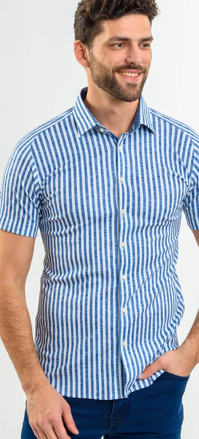 Alain Delon camicia manica corta extra slim righe bianche blu